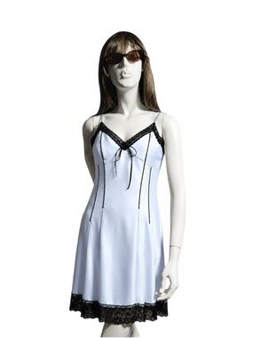 Anthropologie Blue Black SlipDress Sz 6 Lace Whimsy BalletCore Romantic Coquette
